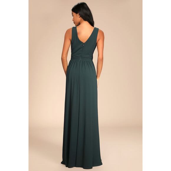 NWT Lulus Thoughts of Hue Emerald Green Surplice Maxi Dress Size XL Chiffon Slit - Picture 2 of 10